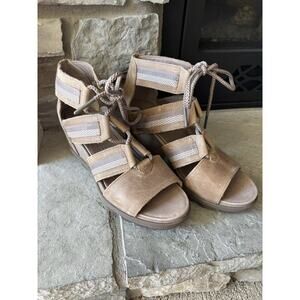 Sorel Joanie II Wedge Sandals Women 8.5 Brown Leather Strappy Lace Comfort